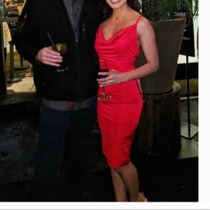 Windsor small red satin midi bodycon cowl dress